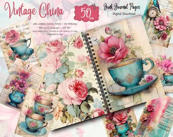 Puede incluir: Una descarga digital de 50 páginas imprimibles de diario de chatarra con tazas de té de porcelana vintage, patrones florales y notas musicales. Las páginas son perfectas para agregar un toque de encanto vintage a tus diarios y álbumes de recortes.