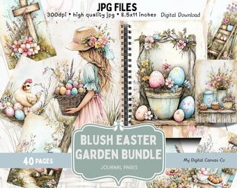 Vintage Easter Spring, Pastel Cottagecore Ephemera, Junk Journal Kit, Floral Scrapbook Pages, Printable Collage Sheet, Digital Download