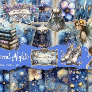 Ethereal Nights Garden Junk Journal Printable Kit Digital Ephemera Lunar Scrapbook Paper Gothic Background Pages Celestial Flower Fantasy