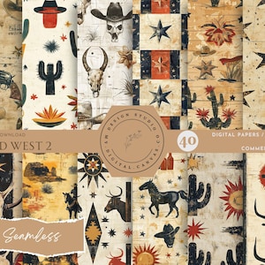 Wild West Textures 2 Seamless Digital Papers, Scrapbook Background Kit, Western Printable, Vintage Cowboy Patterns, Journal Pages Download