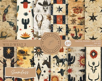 Wild West Junk Journal Kit Digital Download, Printable Cowboy Seamless Digital Papers, Western Ephemera Collage Sheet Rustic Pages