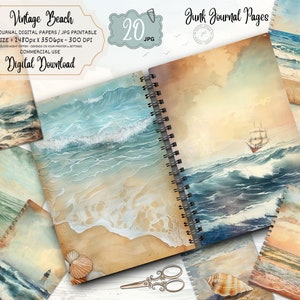 Vintage Beach Junk Journal Pages, Digital Beach Themed Scrapbook Paper, Printable Coastal Collage Sheet, Vintage Nautical Junk Journal Kit