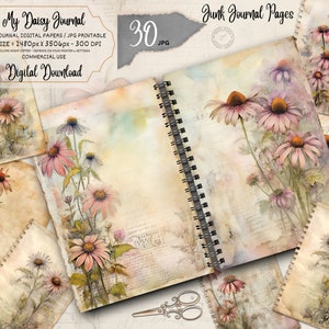 Daisy, Junk Journal Kit, Bloem, Madeliefjes, Vintage, Junk Journal, Afdrukbaar, Papier, Pagina's, Efemer, Digitaal, Download, Daisy Pages
