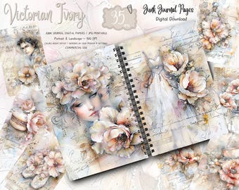 Victorian, Vintage Ephemera, Junk Journal Kit, Distressed Paper Pack, Antique Journal Pages, Digital Scrapbook Paper, Digital Download