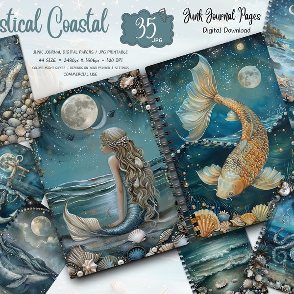 Mystical Chic Coastal Junk Journal Kit | Seaside Cottage | Nautical Ephemera | Scrapbooking | Printable Journal Pages | Paper Crafts