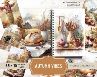 Autumn Junk Journal Kit Digital Download, Fall Scrapbook Ephemera, Printable Pumpkin Harvest Pages, Cottagecore Collage