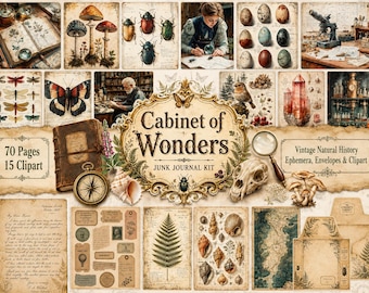 Junk Journal Kit Digital Download, Victorian Naturalist Printable, Cabinet of Wonders Ephemera, Botanical Journal Pages