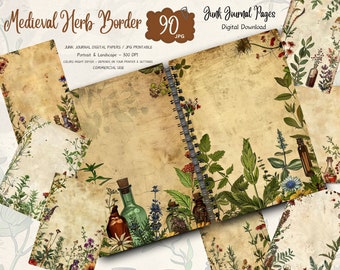 Apothecary, Medieval Herb, Green Witch Junk Journal Kit, Printable Ephemera, Herbal Scrapbook Paper, Digital Download
