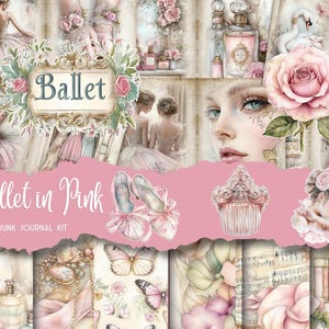 PINK BALLET Junk Journal Pages, Ballet Collage Sheet, Printable Scrapbook Kit, Shabby Chic Rose, Vintage Ephemera, Ballerina Theme Paper