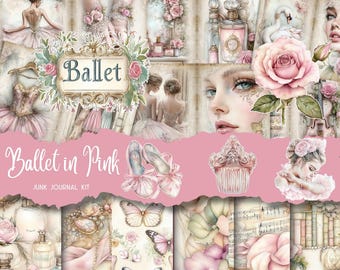 Pink Ballet Junk Journal Pages: Shabby Chic Ballerina Ephemera (Digital Download)