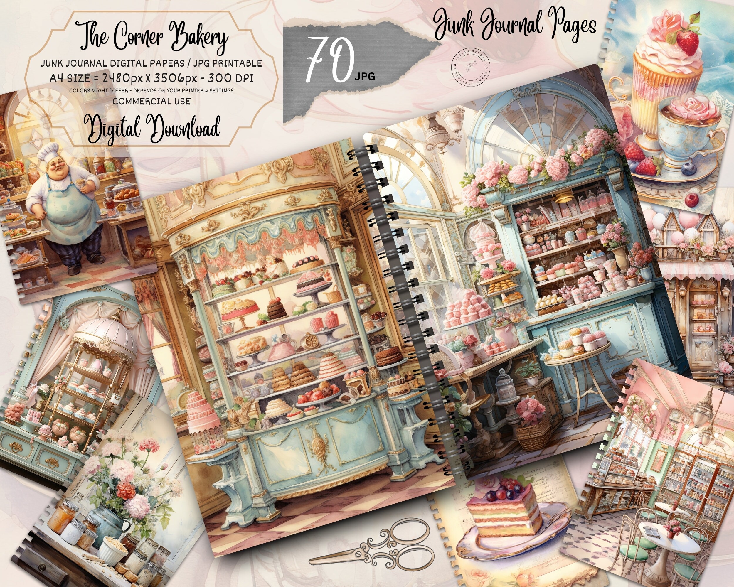 Vintage Bakery Junk Journal Kit: Cakes & Pies Ephemera (Digital Download)