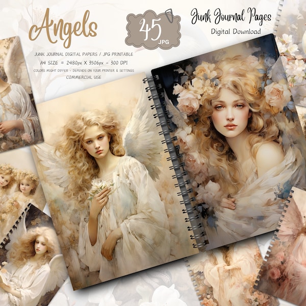 Vintage Angel Junk Journal Pages, Digital Scrapbook Paper Kit, Heavenly Collage Sheet, Angelic Printable, Classic Ephemera, Instant Download