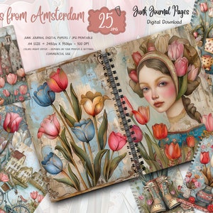 Tulpen aus Holland DRUCKBARE Journal Papier Pack, Amsterdam Decoupage Blätter, Frühling Bastel Kit, digitale Scrapbook Papiere, SOFORT DOWNLOAD