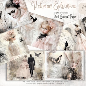Victorian Women Junk Journal Pages, Digital Ephemera Kit, Antique Scrapbook Paper, Vintage Ladies, Printable Collage Sheet, Old Handwriting