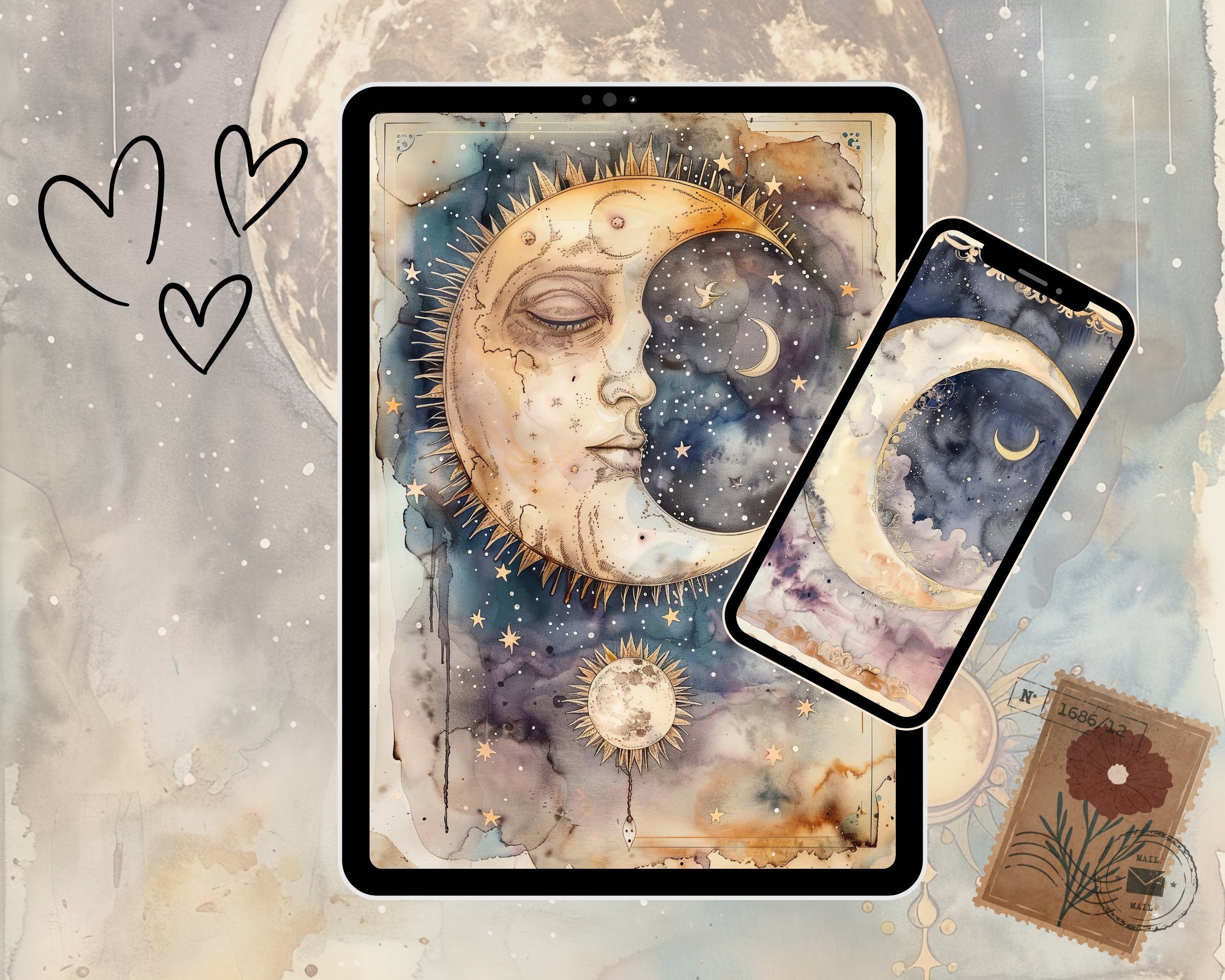 Celestial Moon Vintage Night Sky Printable Junk Journal Kit, Lunar ...
