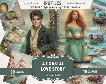 Coastal Junk Journal Bundle: Vintage Romance Ephemera, Ocean Love Story (Digital Download)