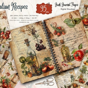 Kit de diario basura, Receta italiana, Efímera, Shabby, Vintage, Escrito a mano, Tarjetas, Libro, Día de la Madre, Descarga digital, Imprimible