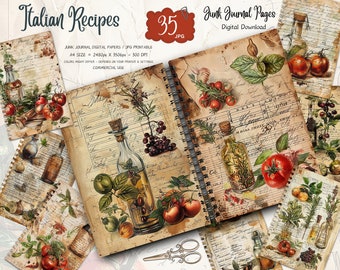 Vintage Recipe Book Junk Journal Pages | Printable Kitchen Recipe ...