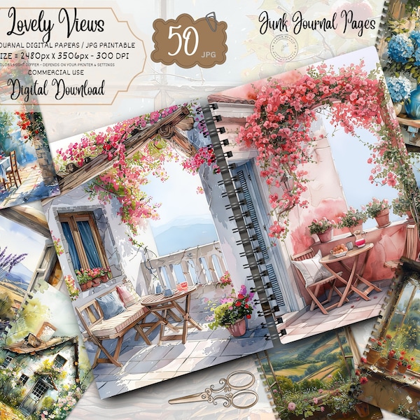 Junk Journal Kit, Shabby Chic Floral Windows, Digital Download, Spring/Summer Printable,Scrapbook, Collage Papers, Floral Papers Digi Kit