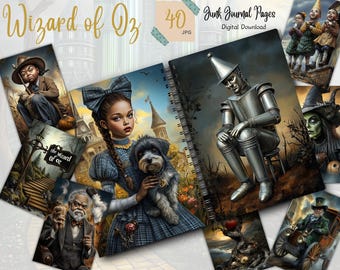 African Wizard of Oz, Fairytale Fantasy Ephemera, Junk Journal Kit, Emerald City Scrapbook Pages, Printable Collage Sheet, Digital Download