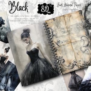 Black Ballet Junk Journal Pages: Goth Floral Printable Paper (Digital Download)