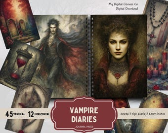 Dark Gothic Vampire Printable Junk Journal Kit, Vampire Diary Ephemera, Dark Academia Collage Pages, Digital Download