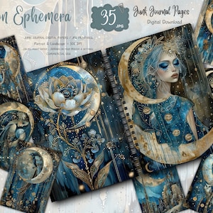 Junk Journal Moon Ephemera, Digital Scrapbook Paper Kit, Vintage Night Sky Ephemera, Astronomy Printable, Mystical Star Collage Sheet