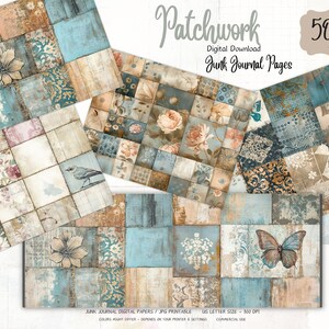 Patchwork Quilt Junk Journal Pages | Printable Half Papers | Journal Digital Kit | Scrapbook | Cards | Crafts | Shabby Chic Textile