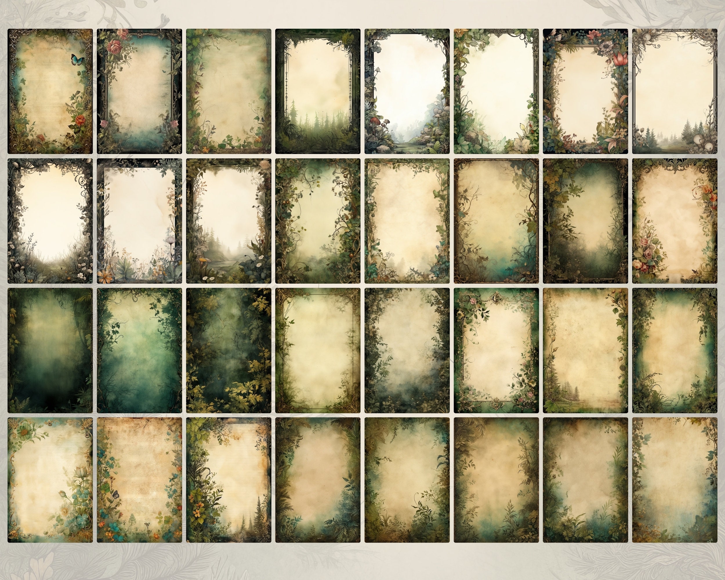 古書　2冊 16 Sheets A5 Size Vintage Old Books Flowers Newspapers Words