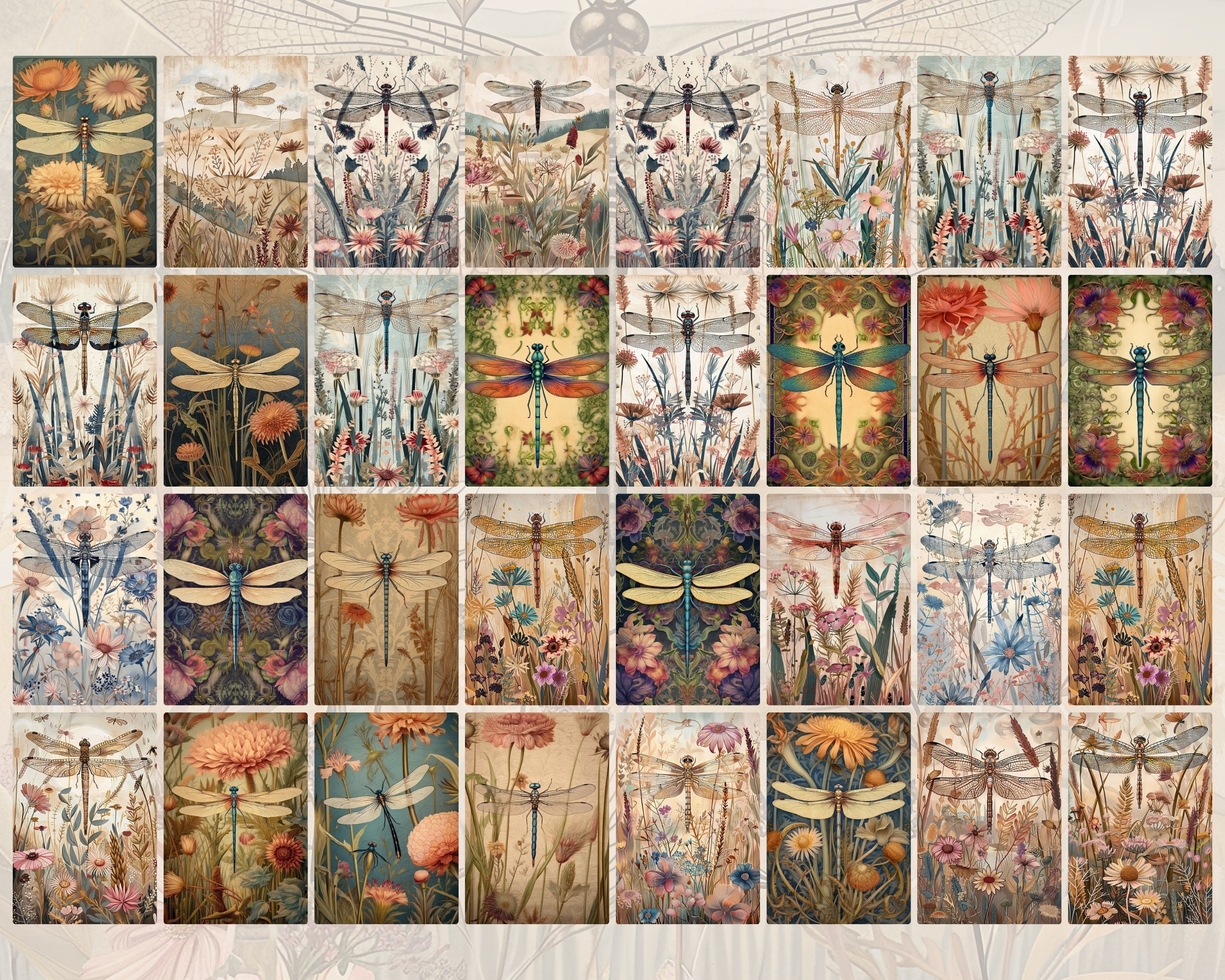 Dragonfly Junk Journal Kit Vintage Printable Papers Digital Download 60 ...