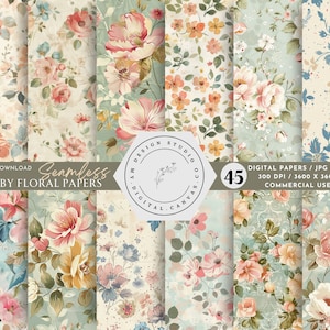 Shabby Chic Florals Nahtlose digitale Papiere, Scrapbook Hintergrund, rustikale Blumen druckbare, Vintage Pastell Muster, Journal Seiten Download