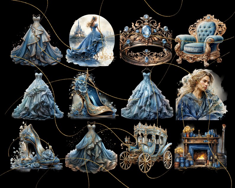 Cinderella Clipart Bundle PNG Digital Download, Watercolor Princess ...