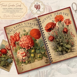 Junk Journal, Ephemera, Shabby, Samen Karten, Garten, Packung, Postkarte, Collage Sheet, digitaler Download, Blumen, Kit, Tag, Vintage, Printable