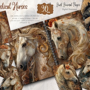 MYSTISCHE PFERDE Junk Journal Kit Journal Seiten, Pferde Junk Journal druckbares Papier, digitale Collage Blatt, sofortiger Download