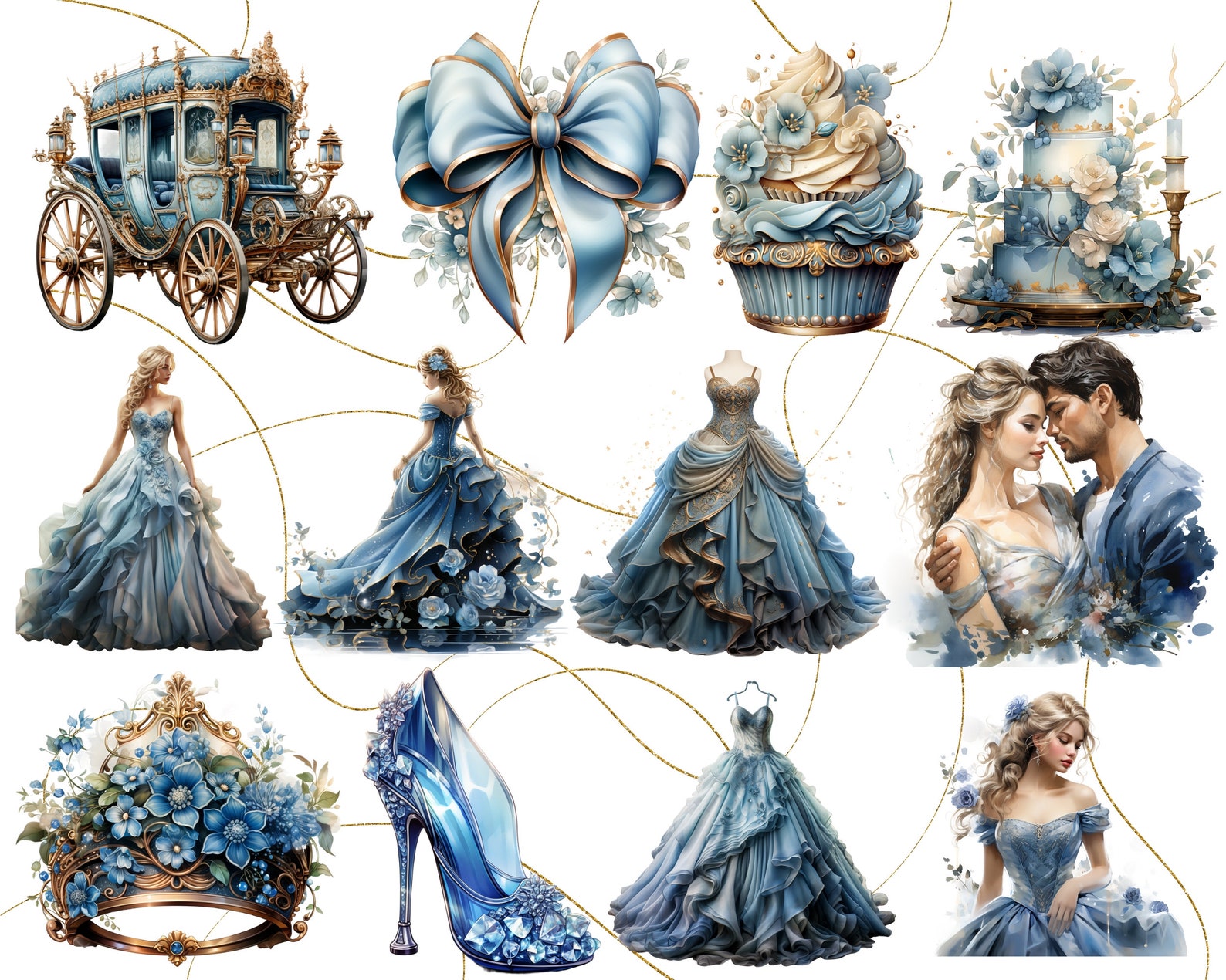 Cinderella Clipart Bundle PNG Digital Download, Watercolor Princess ...