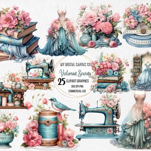 Watercolor Sewing Clipart | Sewing Machine Clipart | Instant Download | Commercial Use | Shabby Chic | Vintage | Cottagecore | Png