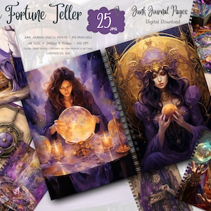 Fortune Teller Junk Journal Kit páginas JPG imprimibles con efímera, quiromancia, mística, cartas del tarot papel digital, descarga digital