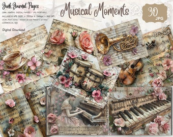 Vintage Sheet Music Junk Journal Kit, Antique Music Ephemera Printable Pages, Aged Song Sheet Collage Art, Music Notes Art, Digital Download