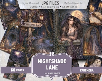 Celestial Witch Moon Witch Junk Journal Kit Witchy Ephemera Printable Junk Journal Pages 60pg Whimsigoth Grimoire Digital Download