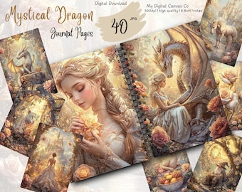 Fantasy Dragon Junk Journal Kit Digital Download, Mystical Dragon Printable Ephemera, Dragon Scrapbook Pages