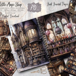 Magic Shop Junk Journal Pages, Digital Scrapbook Paper Kit, Mystic Potion Printable, Alchemy Collage Sheet, Fantasy Ephemera, Purple Witch