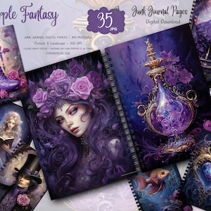 Purple Fantasy Journal Pages, Ephemera, Pack, Shabby, Purple, Digital Kit, Download, Junk Journal Kit, Printable, Fantasy Ephemera