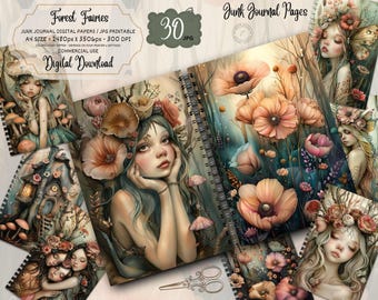 Kit para Diário de Recortes da Fada da Floresta - Download Digital, Enfeites para Colagem com Tema de Fantasia de Primavera, Papel para Colagem Imprimível para Scrapbook da Fada da Floresta