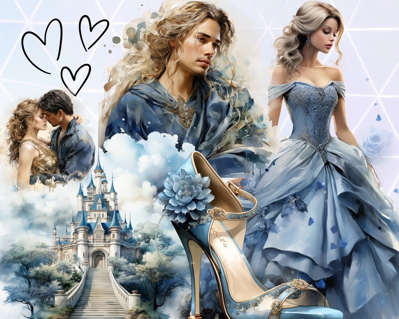Cinderella Clipart Bundle PNG Digital Download, Watercolor Princess ...