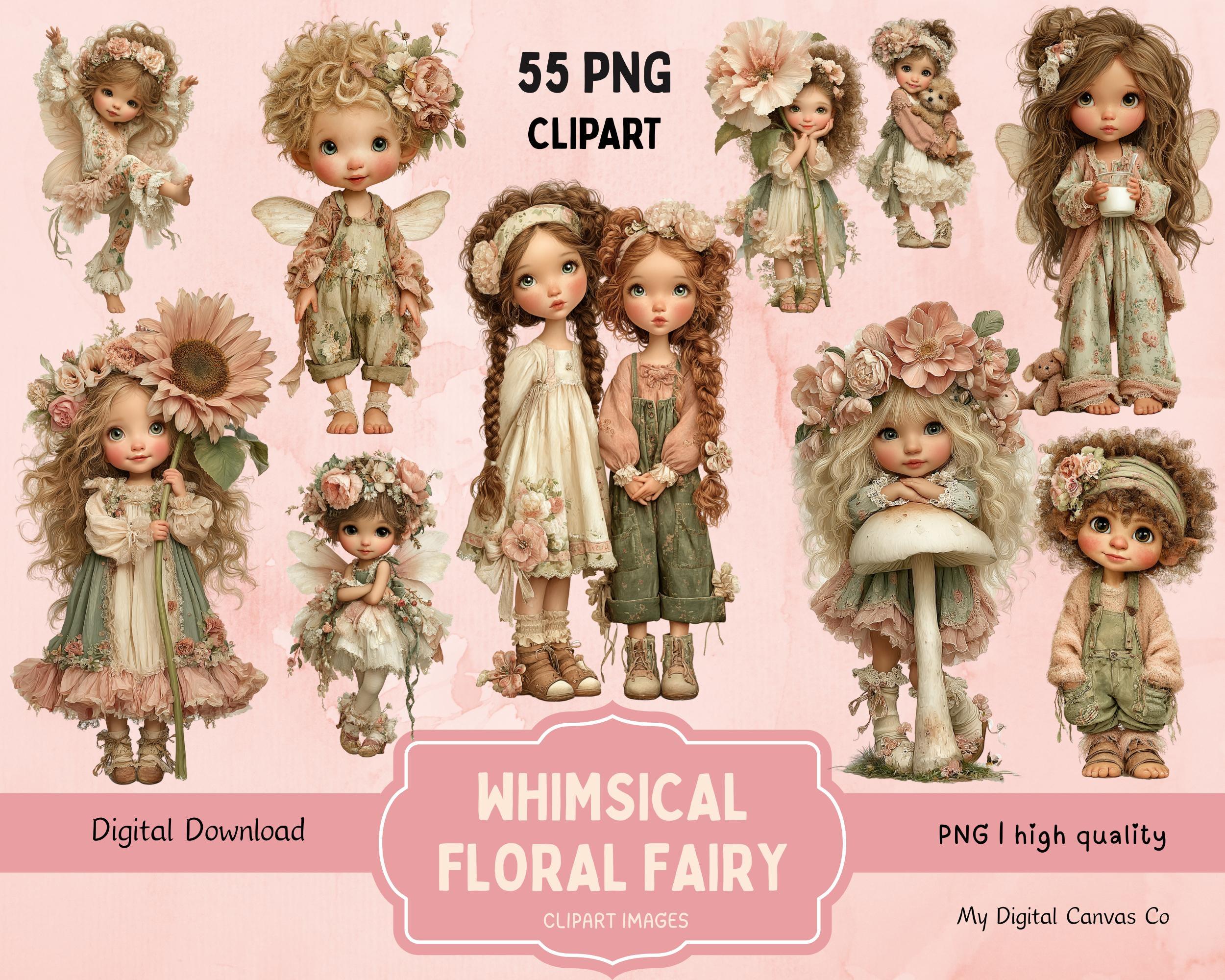 Whimsical Floral Fairy Clipart PNG Bundle, Boho Flower Fairy Girls ...