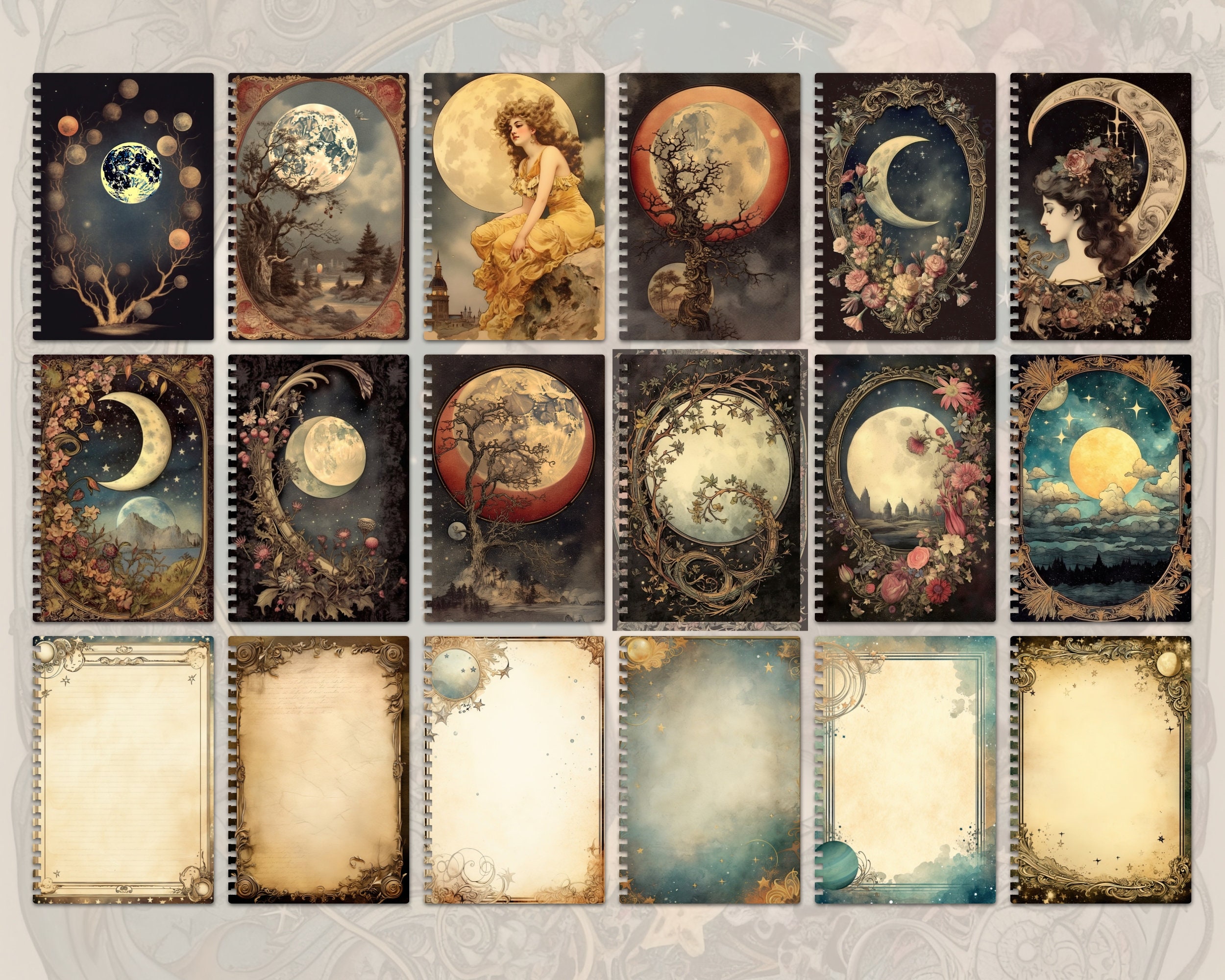 Junk Journal Kit Digital Download, Celestial Moon Printable Pages ...