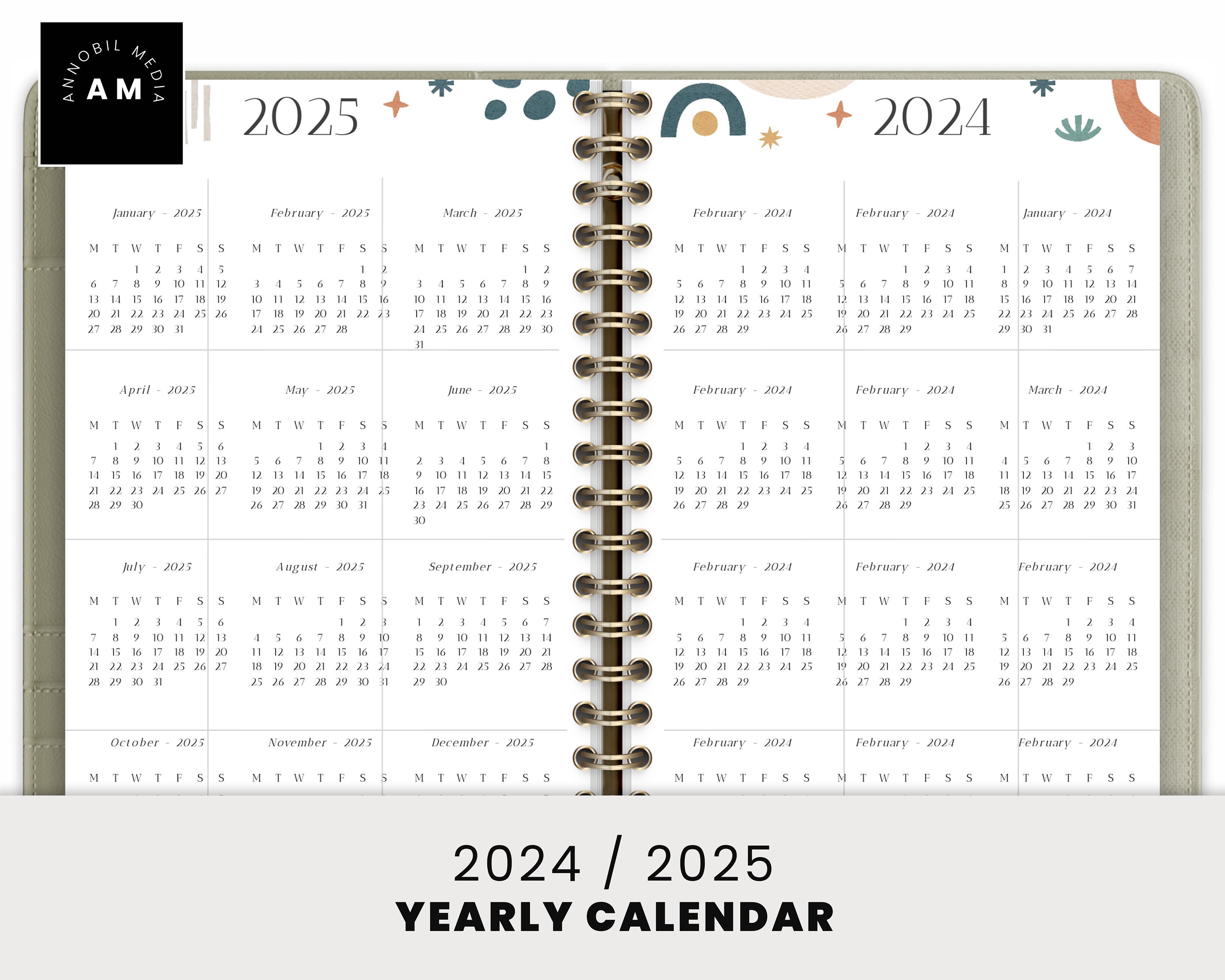 2024 and 2025 Calendar - Printable PDF - A4, A5, and US Letter Sizes - Etsy