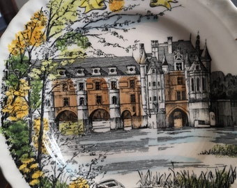 Lot de 5 assiettes Gien décor château de Chenonceaux