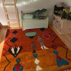 Orange Moroccan Rug, Orange Area Rug, Oushak Rug, Washable rug, modern rug, bedroom rug, traditional rug ,orange area rug, burnt orange rug