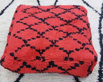 Elegant Bohemian Floor Cushion, Moroccan Pouf Best Gift for Mother Sisters, Handmade Ruby Red Pouf, Elegant Bohemian Floor Cushion